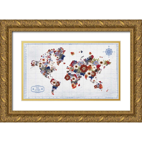 Floral Map 2 Gold Ornate Wood Framed Art Print with Double Matting by Brown, Victoria