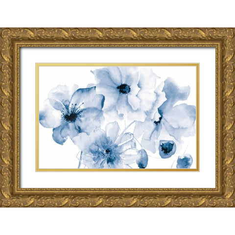 Flowering Blue Gold Ornate Wood Framed Art Print with Double Matting by Brown, Victoria