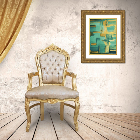 Golden Teal Gold Ornate Wood Framed Art Print with Double Matting by Brown, Victoria