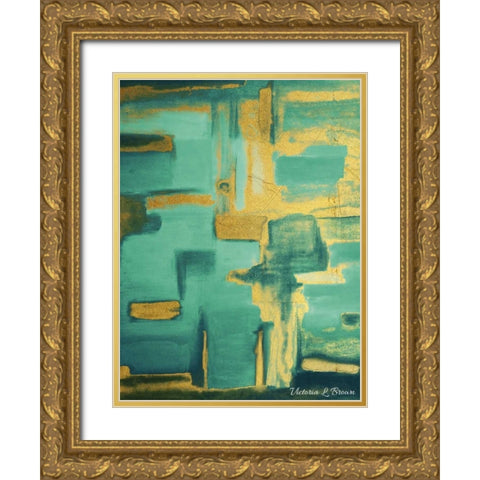 Golden Teal Gold Ornate Wood Framed Art Print with Double Matting by Brown, Victoria