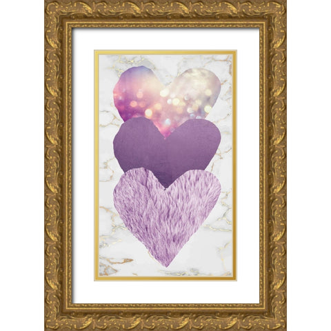 Triple Heart Purple Gold Ornate Wood Framed Art Print with Double Matting by Brown, Victoria
