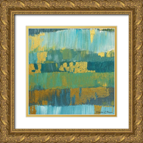 Abstract Blues Gold Ornate Wood Framed Art Print with Double Matting by Brown, Victoria