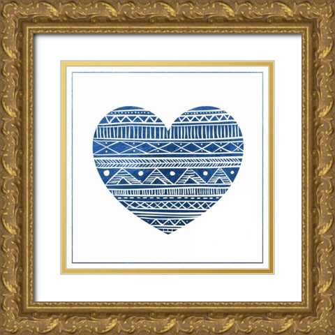 Indigo Tribal Heart 1 Gold Ornate Wood Framed Art Print with Double Matting by Brown,Victoria