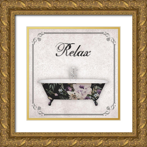 Relax Bath Gold Ornate Wood Framed Art Print with Double Matting by Brown, Victoria
