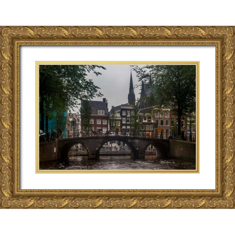 Amsterdam Bridge Gold Ornate Wood Framed Art Print with Double Matting by Kostka, Vladimir