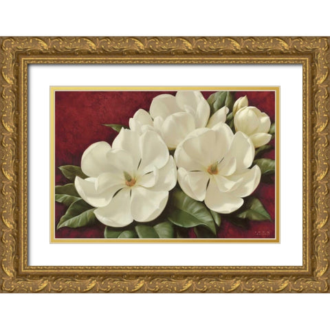 Magnolia II Gold Ornate Wood Framed Art Print with Double Matting by Levashov, Igor