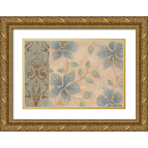 Blue Damask I Gold Ornate Wood Framed Art Print with Double Matting by Tava Studios