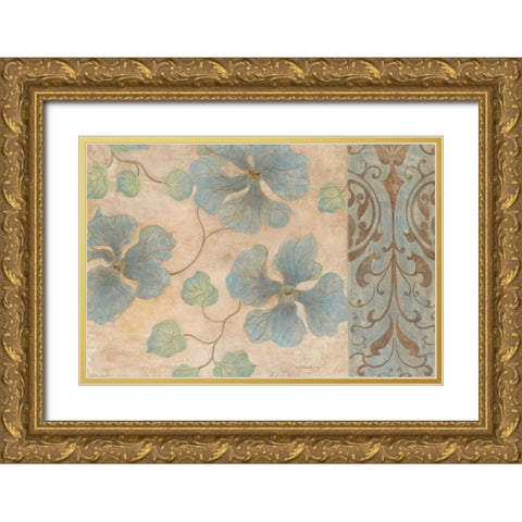 Blue Damask II Gold Ornate Wood Framed Art Print with Double Matting by Tava Studios