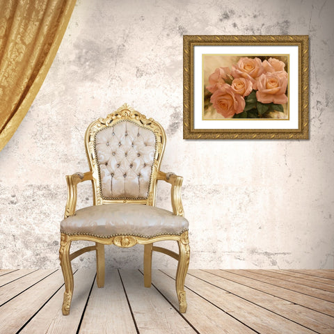 Peach Rose Splendor I Gold Ornate Wood Framed Art Print with Double Matting by Levashov, Igor