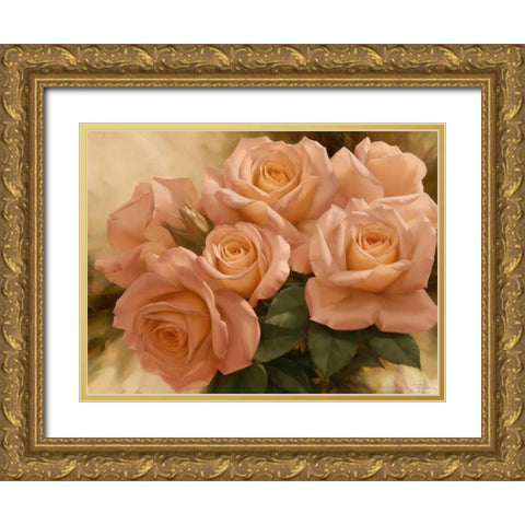 Peach Rose Splendor I Gold Ornate Wood Framed Art Print with Double Matting by Levashov, Igor
