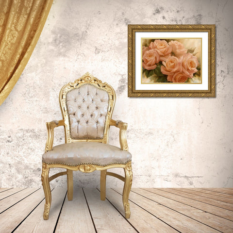 Peach Rose Splendor II Gold Ornate Wood Framed Art Print with Double Matting by Levashov, Igor