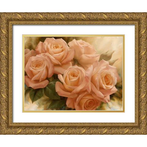 Peach Rose Splendor II Gold Ornate Wood Framed Art Print with Double Matting by Levashov, Igor