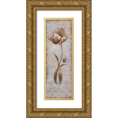 Tulip and Butterfly II Gold Ornate Wood Framed Art Print with Double Matting by Nan