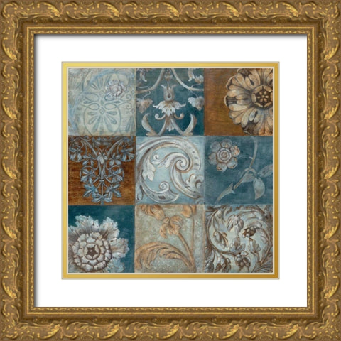 Indigo Montage Gold Ornate Wood Framed Art Print with Double Matting by Tava Studios