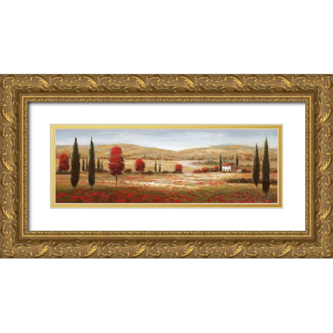 Tuscan Poppies I Gold Ornate Wood Framed Art Print with Double Matting by Nan