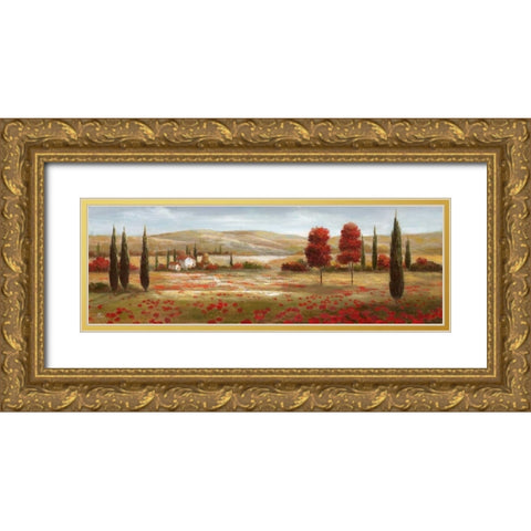 Tuscan Poppies II Gold Ornate Wood Framed Art Print with Double Matting by Nan