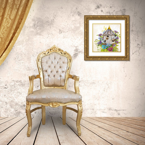 Chickadees Gold Ornate Wood Framed Art Print with Double Matting by Nan