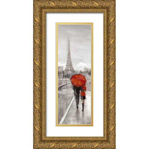 Paris Stroll Gold Ornate Wood Framed Art Print with Double Matting by Manning, Ruane