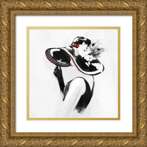 Red on Black III Gold Ornate Wood Framed Art Print with Double Matting by Nan