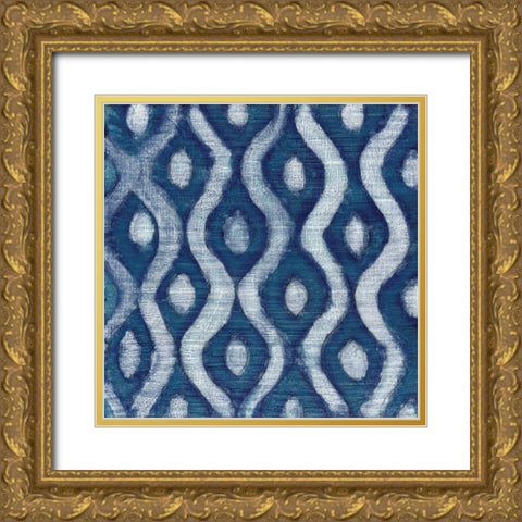 Shibori Blue IV Gold Ornate Wood Framed Art Print with Double Matting by Tava Studios