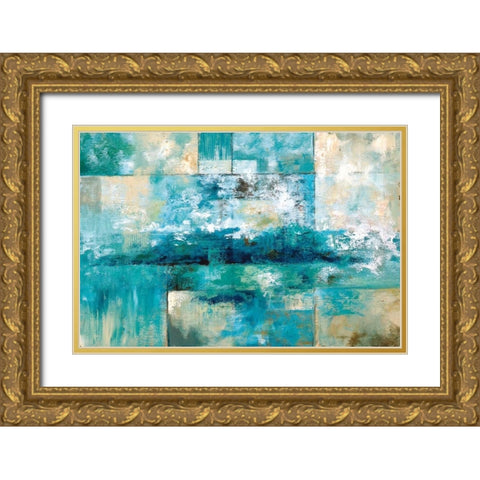 Aqua Viva Gold Ornate Wood Framed Art Print with Double Matting by Nan