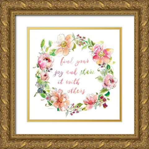 Joy Wreath Gold Ornate Wood Framed Art Print with Double Matting by Robinson, Carol