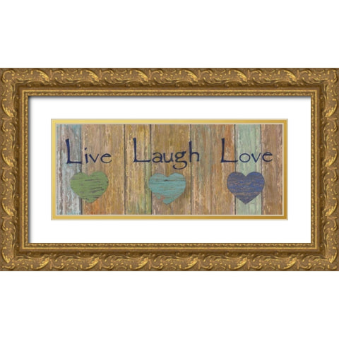 Live, Laugh, Love Gold Ornate Wood Framed Art Print with Double Matting by Tava Studios