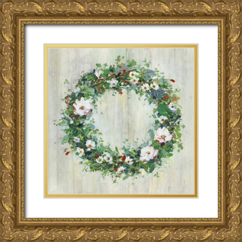 Woodgrain Wreath Gold Ornate Wood Framed Art Print with Double Matting by Swatland, Sally