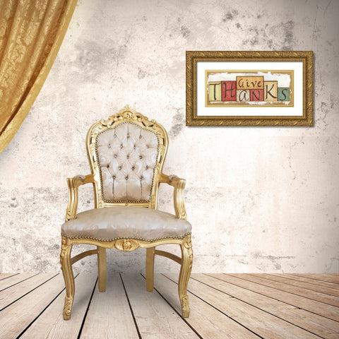 Give Thanks Gold Ornate Wood Framed Art Print with Double Matting by Tava Studios