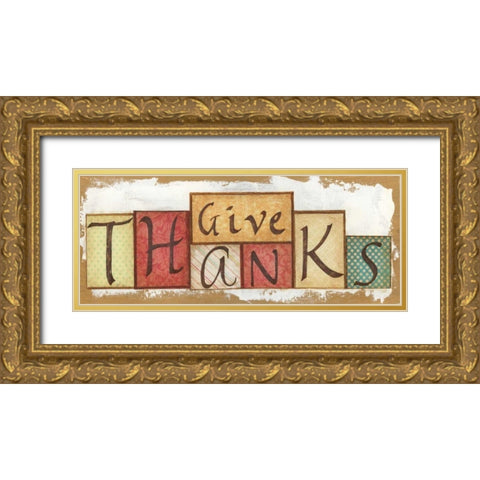 Give Thanks Gold Ornate Wood Framed Art Print with Double Matting by Tava Studios
