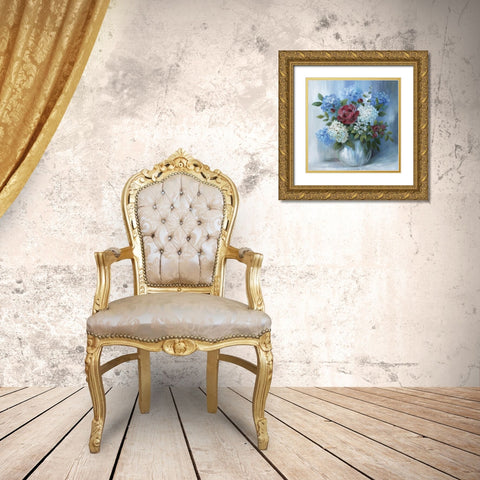 Hydrangea Arrangement Gold Ornate Wood Framed Art Print with Double Matting by Nan
