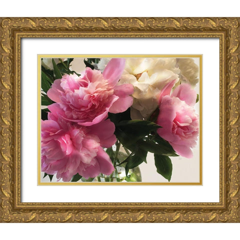 Fresh Cut Peonies Gold Ornate Wood Framed Art Print with Double Matting by Nan