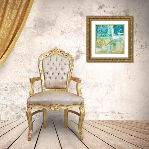 Teal Aire II Gold Ornate Wood Framed Art Print with Double Matting by Tava Studios