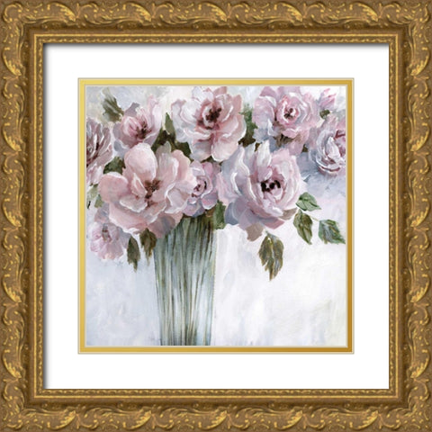 Bouquet Blush Gold Ornate Wood Framed Art Print with Double Matting by Nan