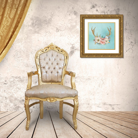 Antler Flourish Gold Ornate Wood Framed Art Print with Double Matting by Tava Studios