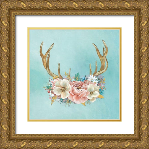 Antler Flourish Gold Ornate Wood Framed Art Print with Double Matting by Tava Studios
