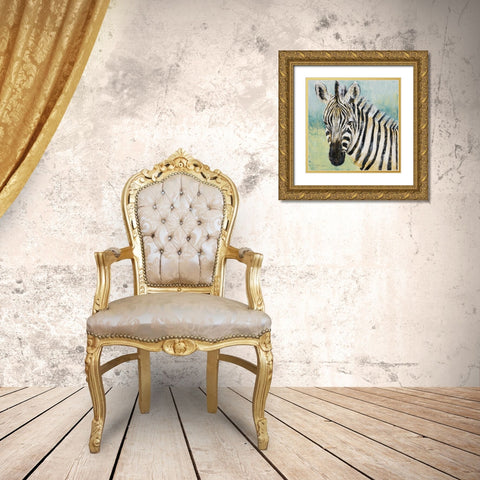 Painterly Zebra Gold Ornate Wood Framed Art Print with Double Matting by Tava Studios