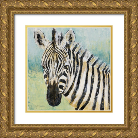 Painterly Zebra Gold Ornate Wood Framed Art Print with Double Matting by Tava Studios