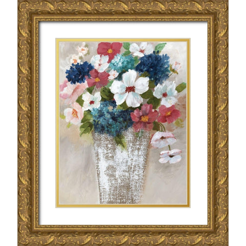 Linen Bouquet I Gold Ornate Wood Framed Art Print with Double Matting by Nan