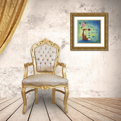 Happy Fox Gold Ornate Wood Framed Art Print with Double Matting by Tava Studios