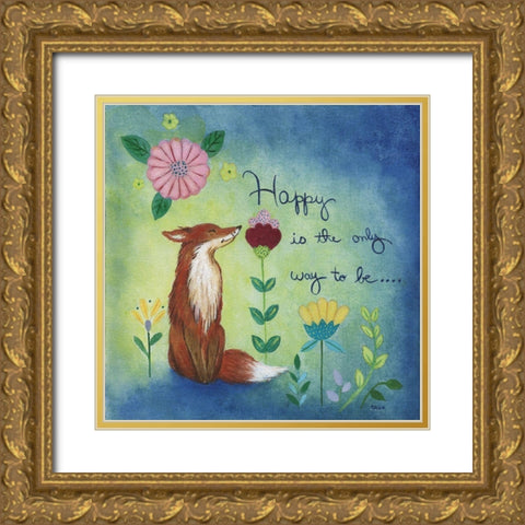 Happy Fox Gold Ornate Wood Framed Art Print with Double Matting by Tava Studios