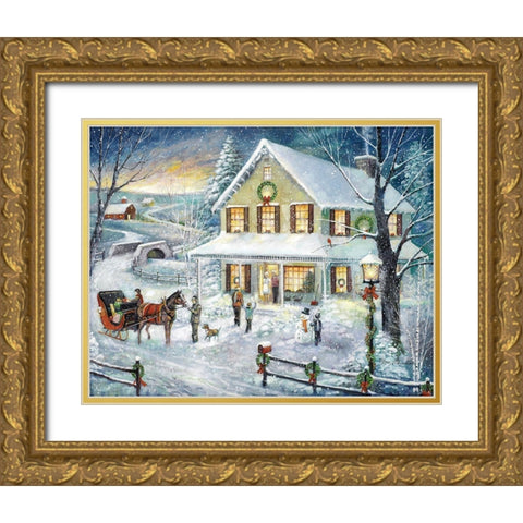 Christmas Visit Gold Ornate Wood Framed Art Print with Double Matting by Manning, Ruane