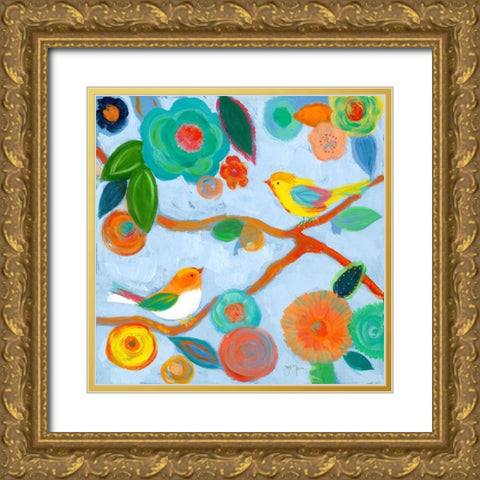 Birds and Whimsy I Gold Ornate Wood Framed Art Print with Double Matting by Tava Studios