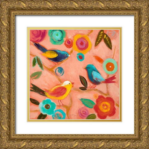 Birds and Whimsy II Gold Ornate Wood Framed Art Print with Double Matting by Tava Studios