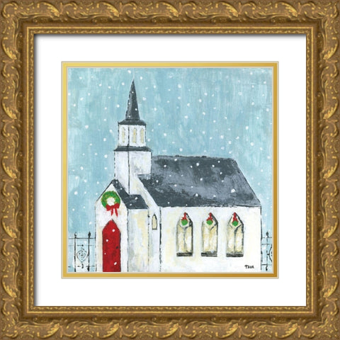 Christmas Night Gold Ornate Wood Framed Art Print with Double Matting by Tava Studios