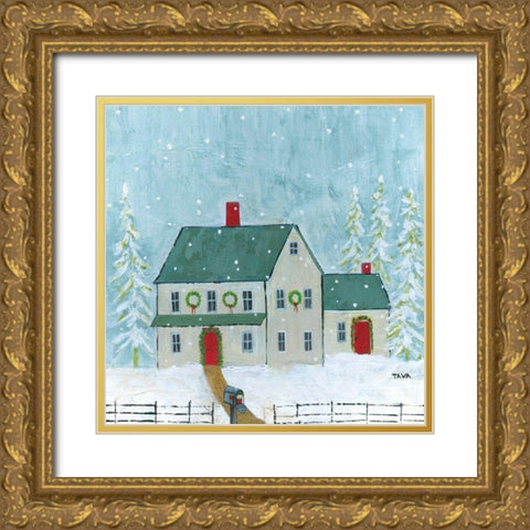 Home For Christmas Gold Ornate Wood Framed Art Print with Double Matting by Tava Studios