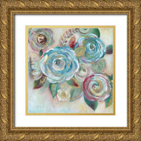 Jeweled Roses Gold Ornate Wood Framed Art Print with Double Matting by Tava Studios