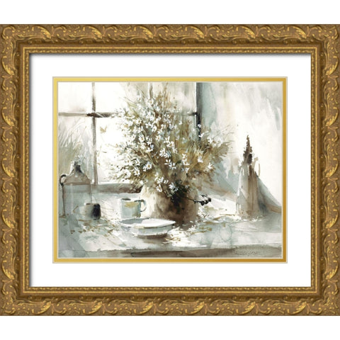 Daisy Still Gold Ornate Wood Framed Art Print with Double Matting by Bjorkland, George