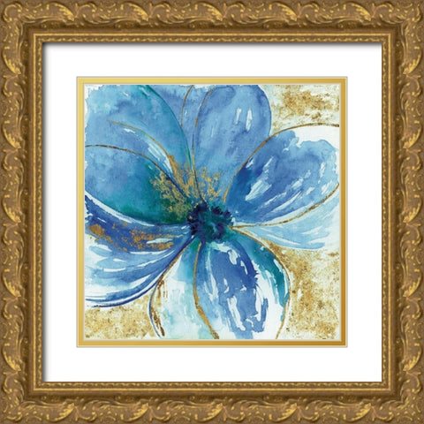 Nigella Blue Gold Ornate Wood Framed Art Print with Double Matting by Tava Studios