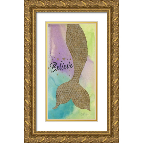 Mermaid Believe Gold Ornate Wood Framed Art Print with Double Matting by Tava Studios